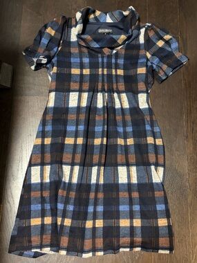 Jessica Howard Navy Plaid Short-Sleeve Dress with Blue and Brown Accents